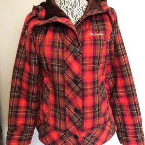 Columbia Woven Red Plaid Hooded Jacket Medium